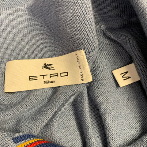ETRO Size M Blue Embroidery Knit Short Sleeve Polo