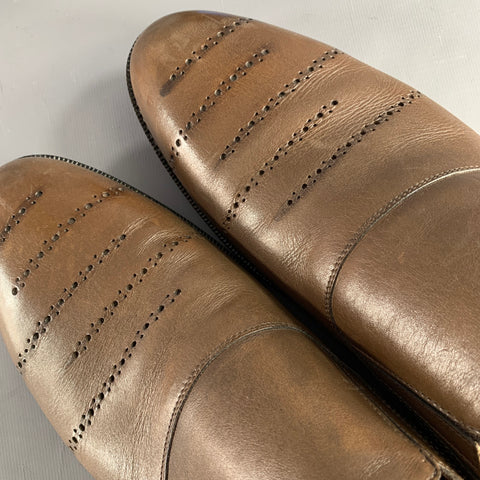 BOTTEGA VENETA Size 11 Brown Perforated Leather Loafers
