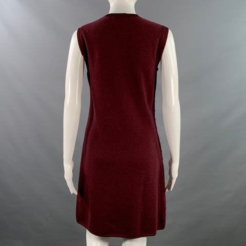 BALENCIAGA Size 8 Burgundy Wool Blend Knit Sleeveless Textured Knee Length Dress