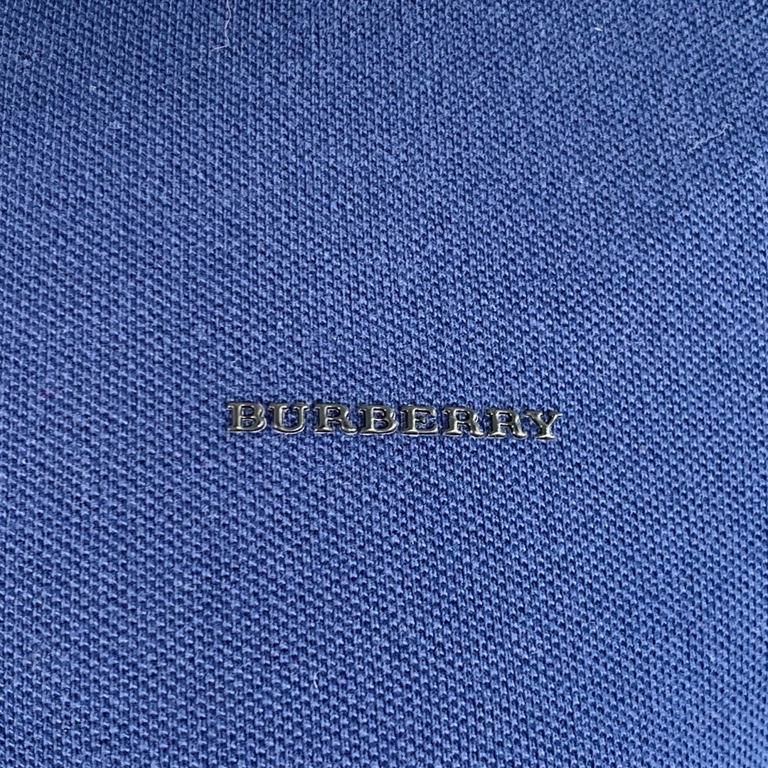 BURBERRY LONDON Size M Blue Olive Contrast Trim Cotton Pique Half Placket Polo