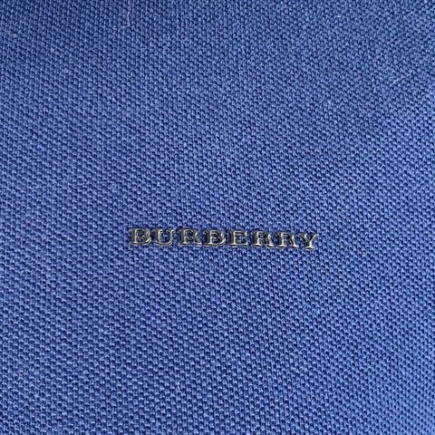 BURBERRY LONDON Size M Blue Olive Contrast Trim Cotton Pique Half Placket Polo