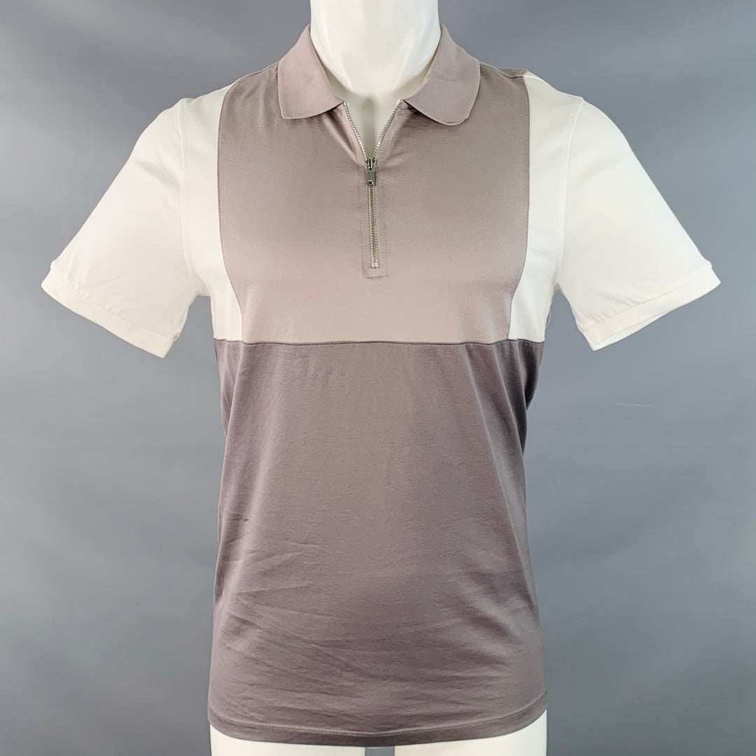 REISS Size S Samuel White Tan Brown Color Block Cotton Jersey Zip Up Polo