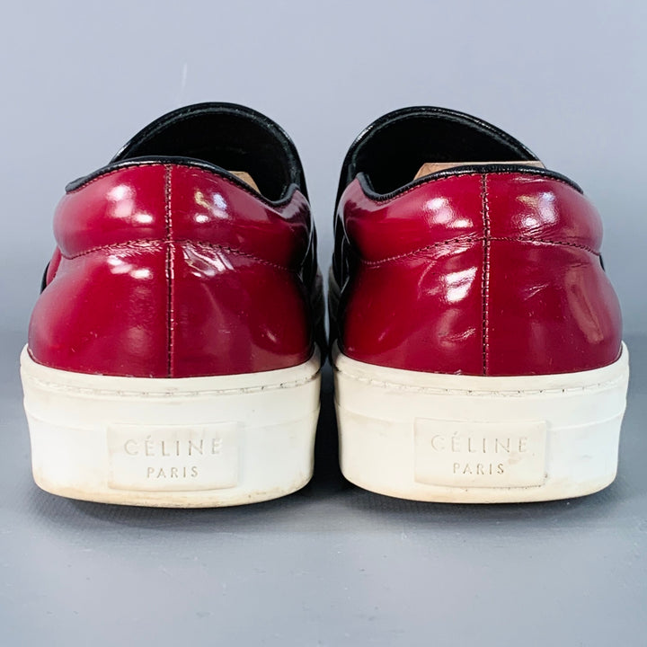 CELINE Size 8.5 Burgundy White Patent Leather Slip On Sneakers