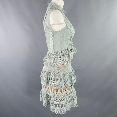 SELF-PORTRAIT Size 2 Blue Sage Polyester Cotton Sleeveless Dress