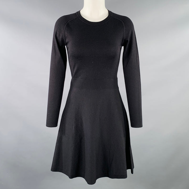 THEORY Size S Annarey Black Cotton Silk Blend Long Sleeve Knee Length Dress