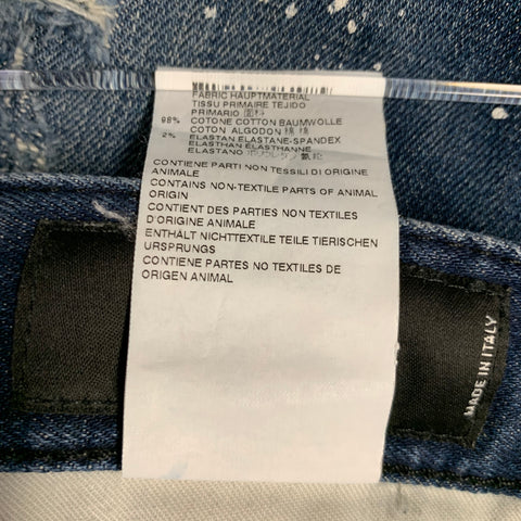 DSQUARED2 Jean slim à braguette boutonnée, bleu et blanc éclaboussé de peinture, taille 28