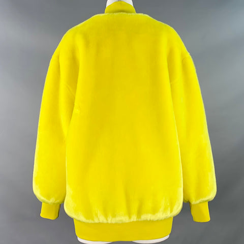 TIBI Size S Yellow Acrylic Faux Fur Oversized Zip Up Bomber Jacket