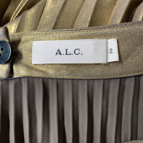 A.L.C. Size 2 Gold Polyester Metallic A Line Skirt