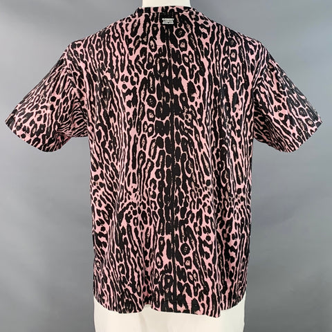 BURBERRY Size XL Pink Black Animal Print Cotton Short Sleeve Crew Neck T-shirt