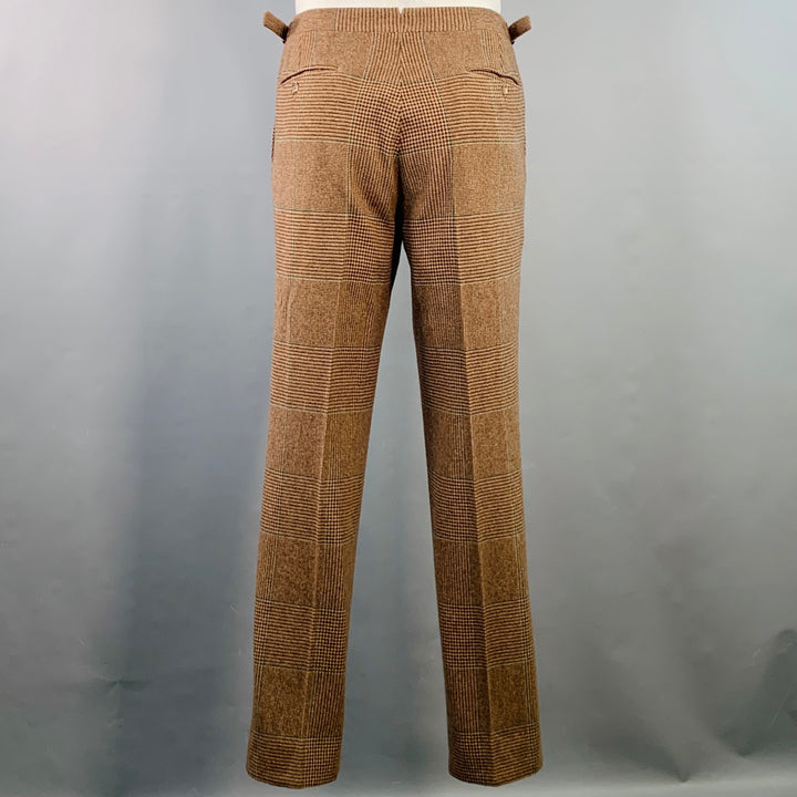 POLO by RALPH LAUREN Size 42 Long Brown Green Houndstooth Notch Lapel Suit