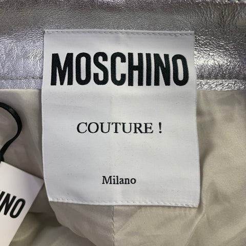MOSCHINO Pantalon décontracté coupe jean en cuir argenté métallisé Taille 2