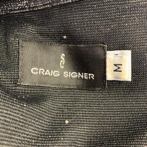 CRAIG SIGNER Size M Black Silver Metallic Polyamide Button Up Long Sleeve Shirt