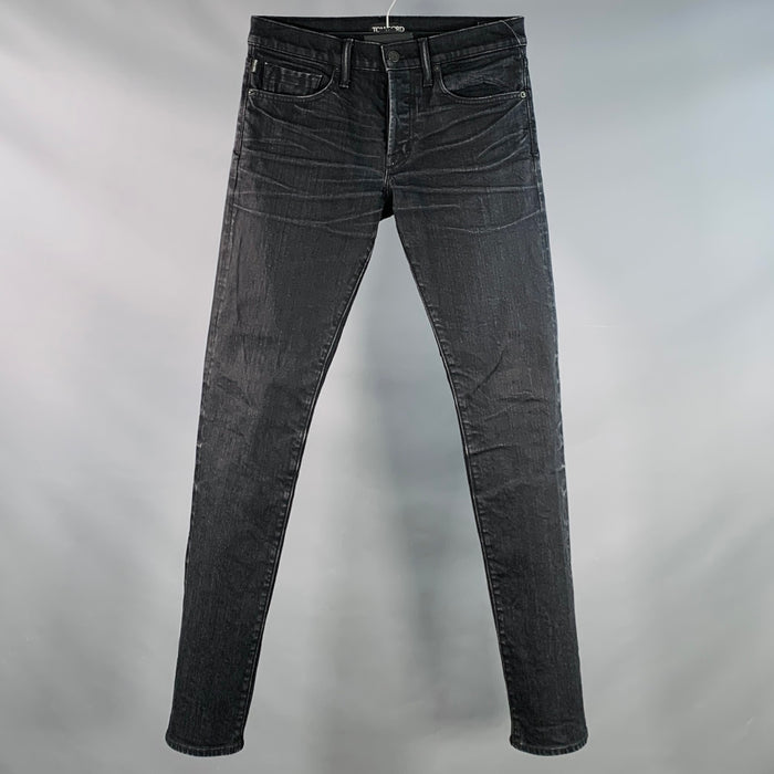 TOM FORD Size 30 Black Cotton Blend Slim Straight Button Fly Selvedge Jeans