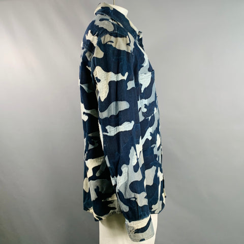 VALENTINO Chemise à manches longues en coton camouflage indigo taille 42 coupe oversize