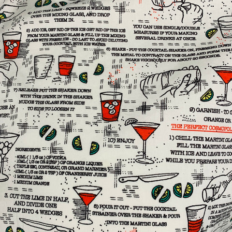 ROBERT GRAHAM Talla L Camisa de manga corta con estampado de recetas de cóctel en blanco y negro