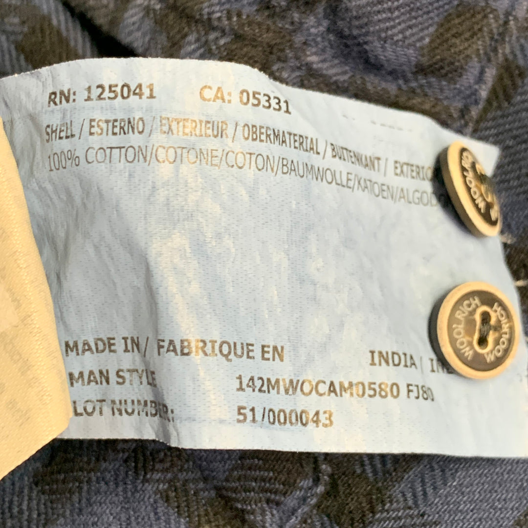 WOOLRICH Size XL Navy Black Plaid Cotton One Pocket Long Sleeve Shirt