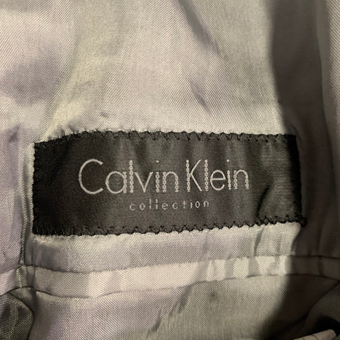 CALVIN KLEIN COLLECTION Size 38 Grey Textured Cotton Blend Peak Lapel Suit