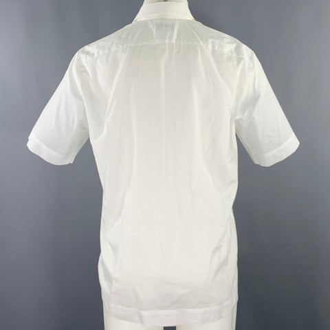 DRIES VAN NOTEN 2019 Size 38 White Blue Hand Print Cotton Short Sleeve Shirt