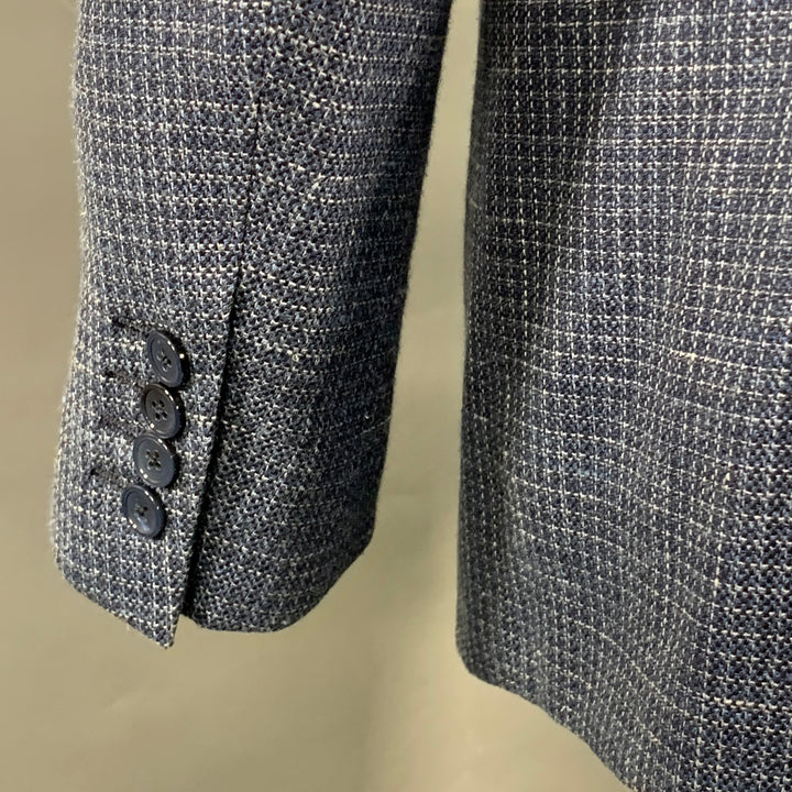 ERMENEGILDO ZEGNA Size 40 Blue Black White Woven Notch Lapel Sport Coat