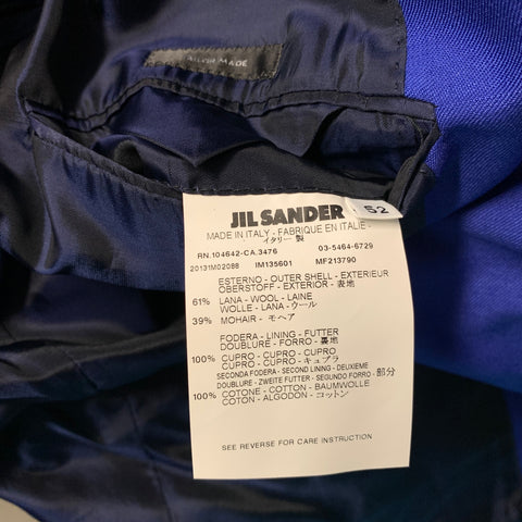 JIL SANDER Chest Size 42 Blue Cobalt Wool & Mohair Notch Lapel Sport Coat