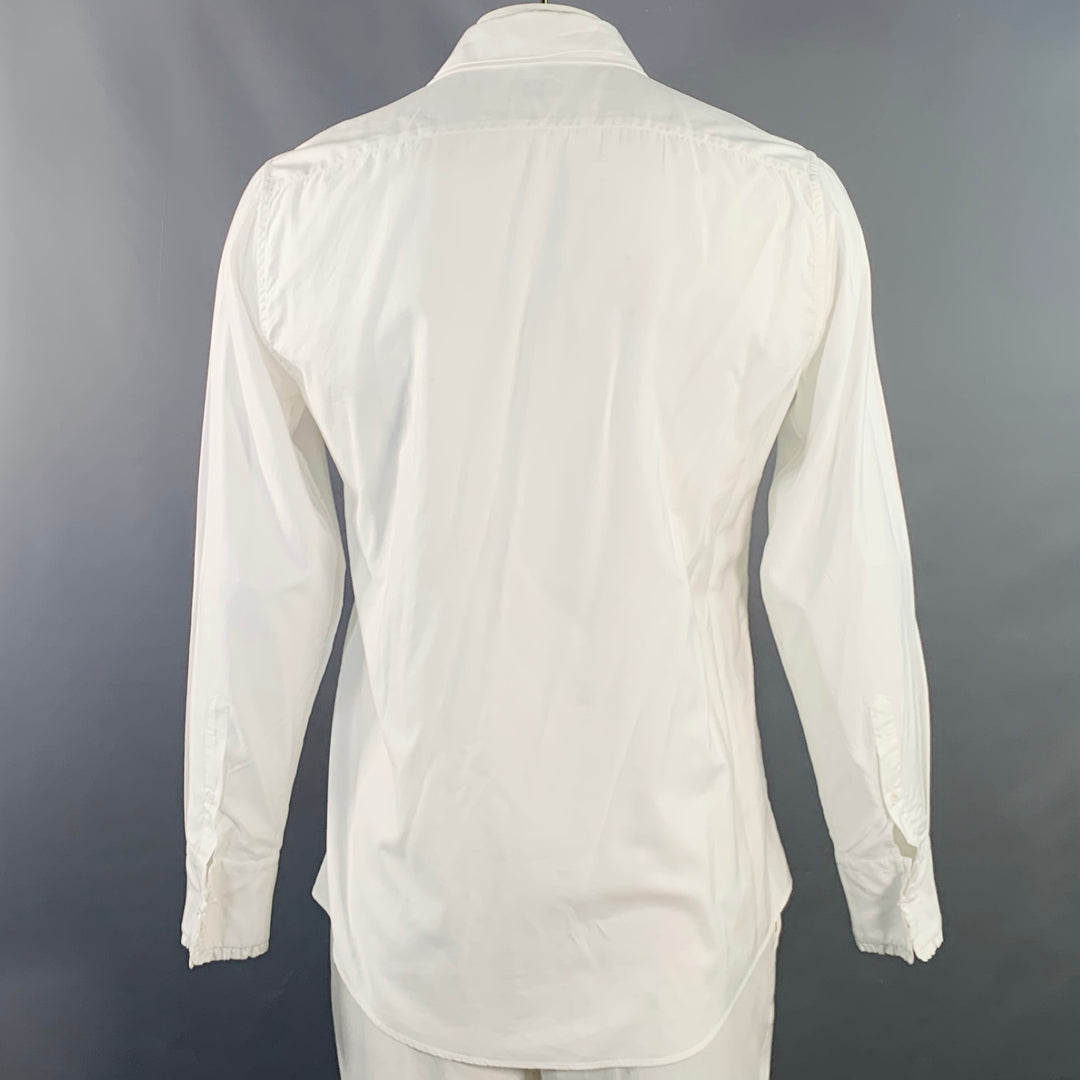 JIL SANDER Size 42 White Ruffled Cotton Tuxedo Long Sleeve Shirt