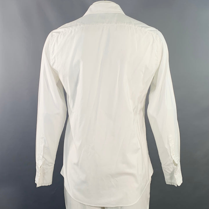 JIL SANDER Size 42 White Ruffled Cotton Tuxedo Long Sleeve Shirt