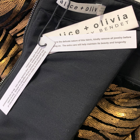 ALICE + OLIVIA Size 12 Gold Black Polyester Tiger Knee Length Dress