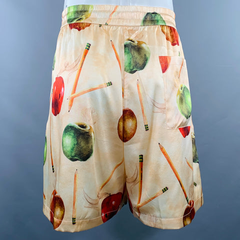 Short en soie mélangée à cordon de serrage imprimé NAHMIAS SS23 Taille XXXL Apple Beige Rouge