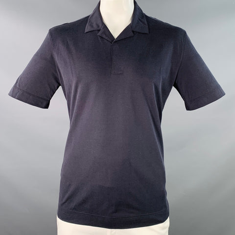 ERMENEGILDO ZEGNA Size 42 Navy Silk Cotton Half Placket Polo