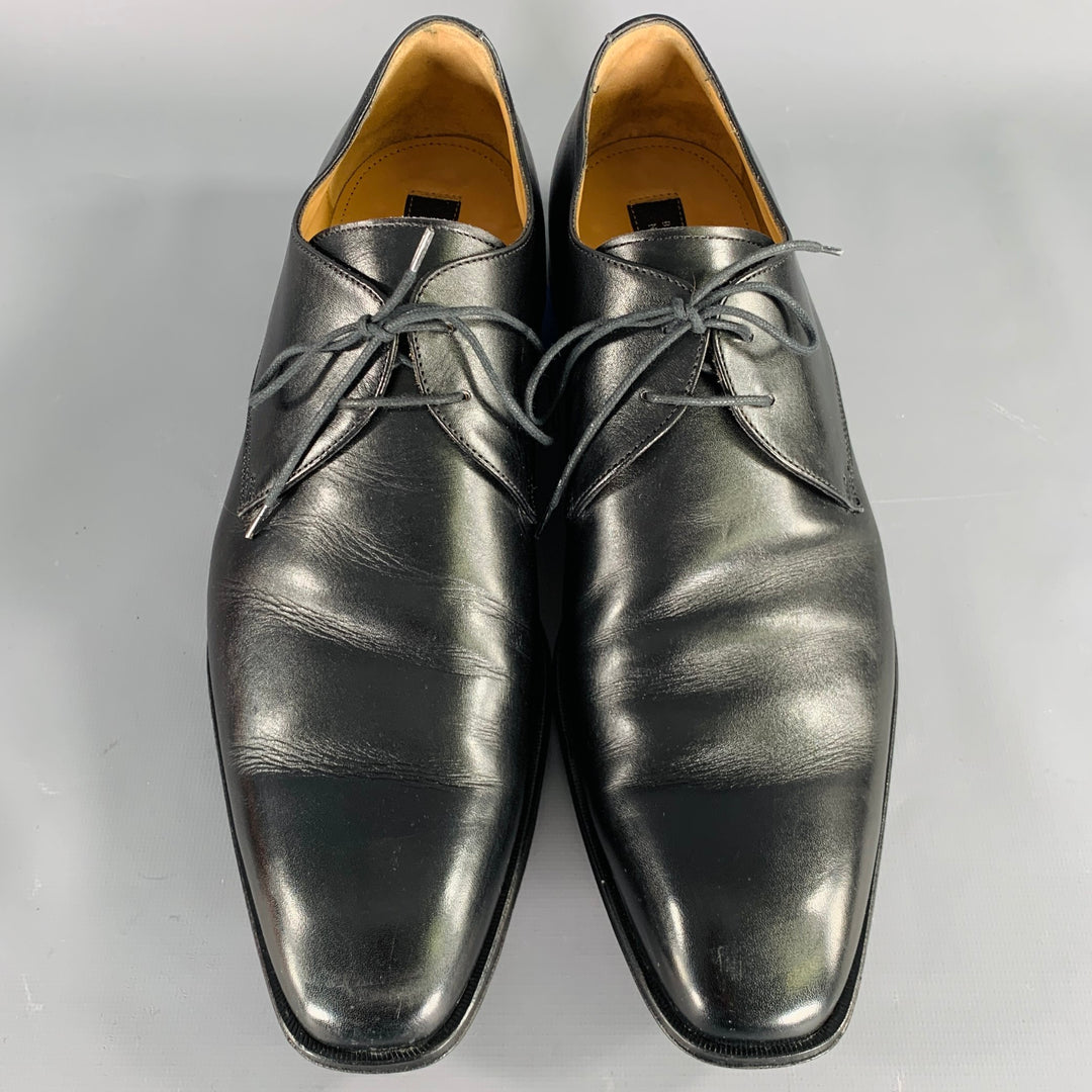 BARNEY'S NEW YORK Size 13 Black Leather Derby Lace-Up Shoes