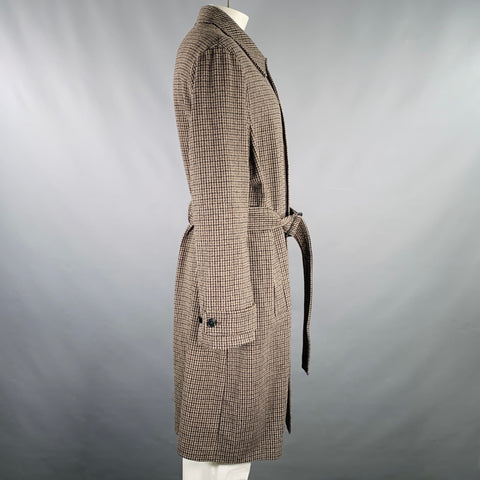 TED BAKER Size XXXL Brown Navy Plaid Wool Blend Belted Coat