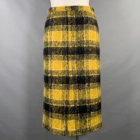 RED VALENTINO Size 8 Yellow Black Wool Blend Plaid Pencil Mid-Calf Skirt