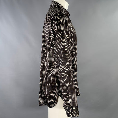 SAINT LAURENT Size M Black White Polka Dot Silk Hidden Buttons Long Sleeve Shirt