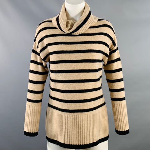 THE CASHMERE PROJECT Size XS Tan Black Cashmere Stripe Cowl Neck Sweater