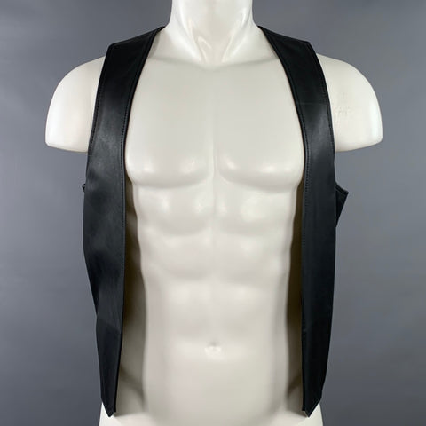 MR. S LEATHER Size S Black Leather Open Front Vest