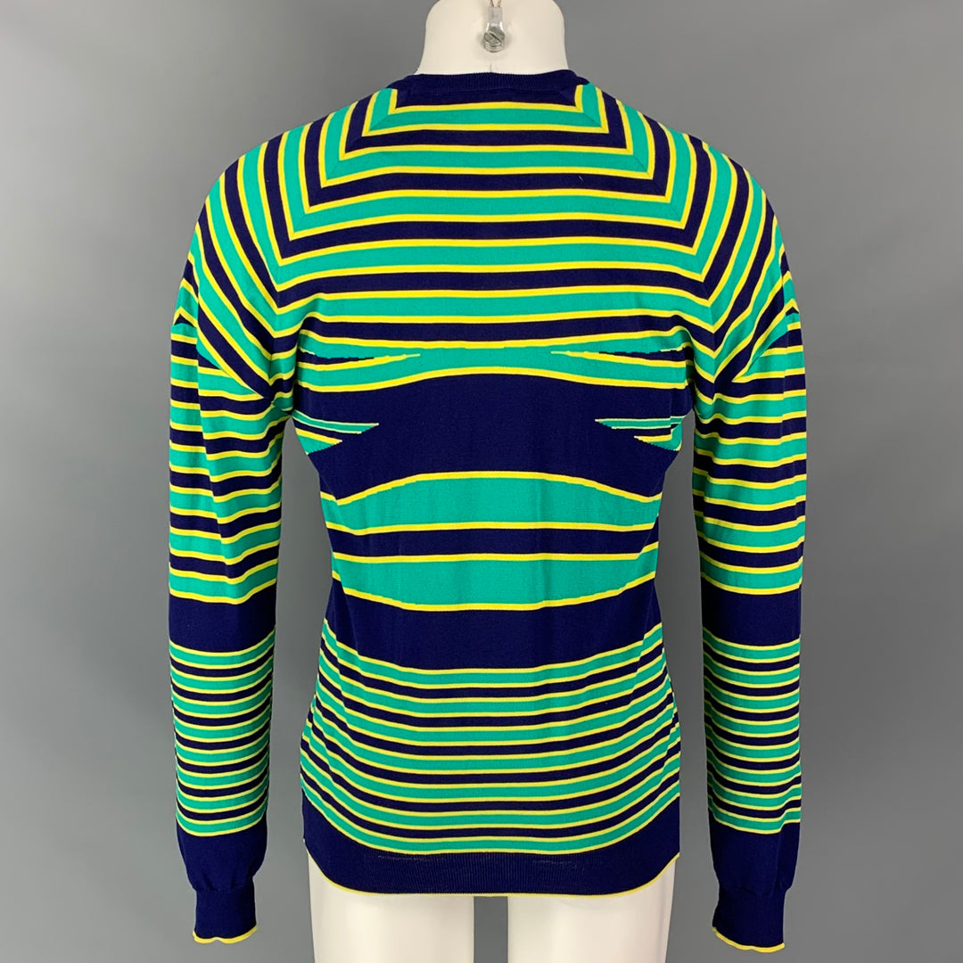 JIL SANDER x RAF SIMONS SS11 Size M Green Blue Stripe Cotton Crew Neck Pullover