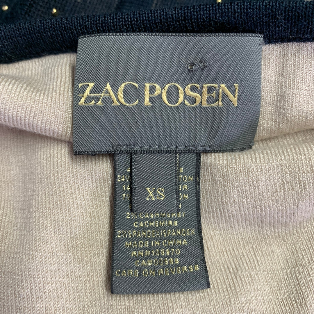 ZAC POSEN Size XS -Starry Night Tango- Navy Gold Silk Blend Payettes Ruffle Dress