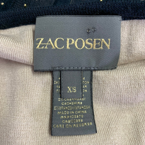 ZAC POSEN Size XS -Starry Night Tango- Navy Gold Silk Blend Payettes Ruffle Dress