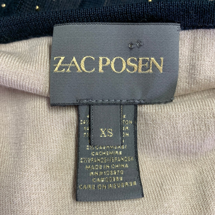 ZAC POSEN Size XS -Starry Night Tango- Navy Gold Silk Blend Payettes Ruffle Dress