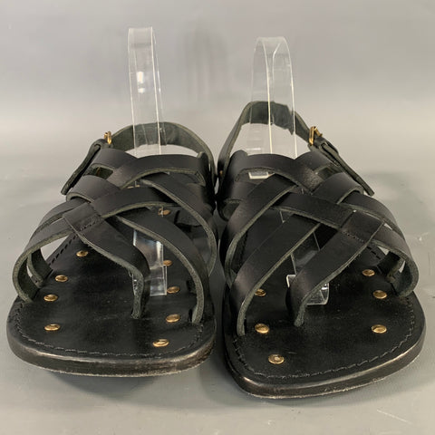 SAINT LAURENT Size 8 Black Gold Leather Strap Sandals