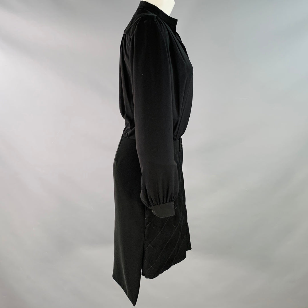 KENZO Size 4 Black Polyester Long Sleeve Knee Length V-Neck Shirt Dress