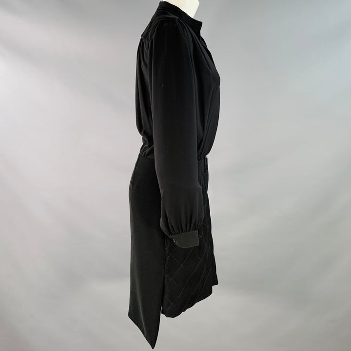 KENZO Size 4 Black Polyester Long Sleeve Knee Length V-Neck Shirt Dress