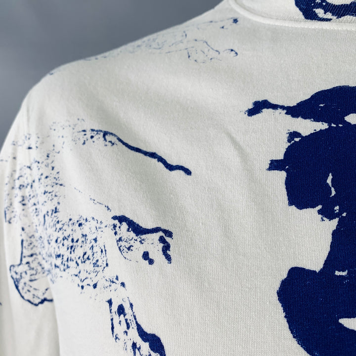 BURBERRY Size L White Blue Logo Print Cotton Blend Short Sleeve T-shirt