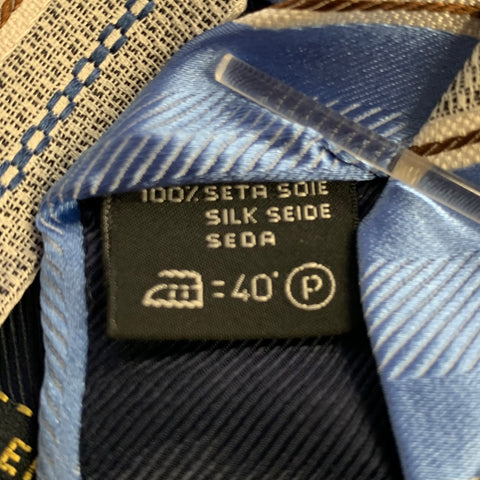 ERMENEGILDO ZEGNA One Size Blue Cream Diagonal Stripe Silk Tie