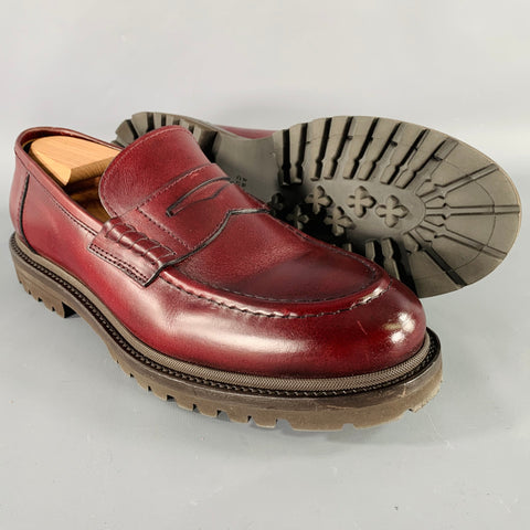 BRUNELLO CUCINELLI Size 12 Burgundy Leather Penny Loafers