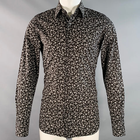 TOM FORD Size S Black White Floral Cotton Long Sleeve Shirt