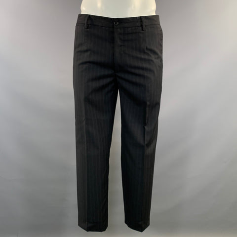 DOLCE & GABBANA Chest Size 42 Black Navy Stripe Wool Peak Lapel 36 27 Suit