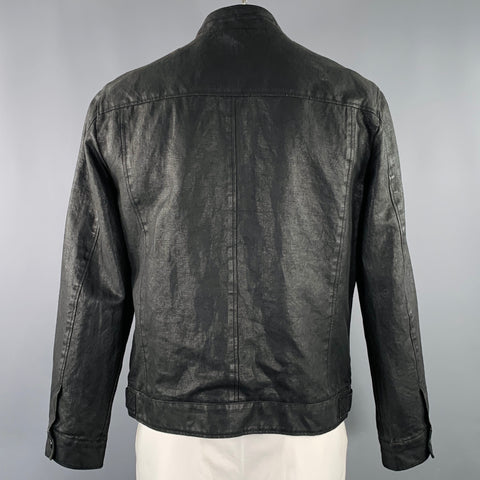 JOHN VARVATOS Size 44 Black Linen Cotton Zip Up Jacket