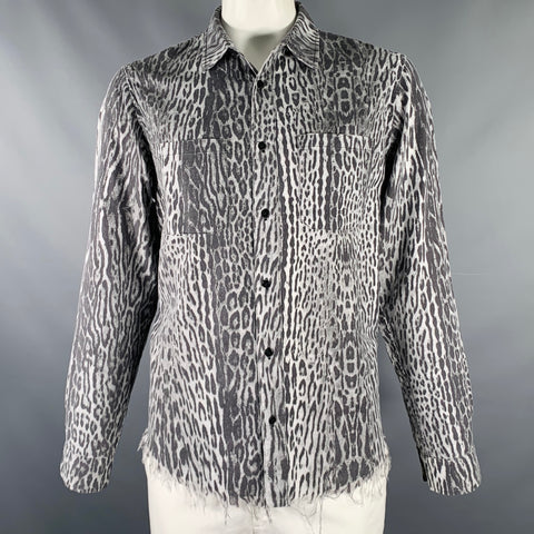 AMIRI Size L Grey Black Animal Print Cotton Button Up Long Sleeve Shirt