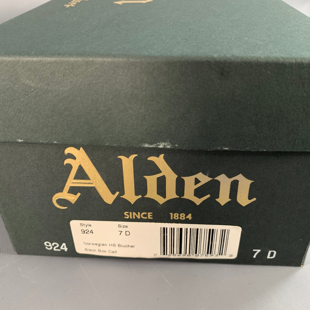 ALDEN Size 7 Norwegian HS Blucher Black Calfskin Leather Split Toe Derby Lace-Up Shoes